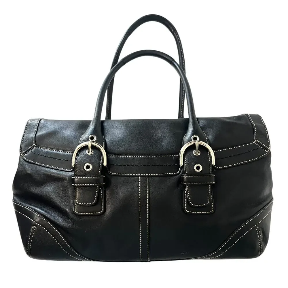 Coach Vintage Soho Black Leather Flap Shoulder Bag 9636 Y2K